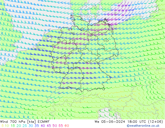 Wind 700 hPa ECMWF Mi 05.06.2024 18 UTC