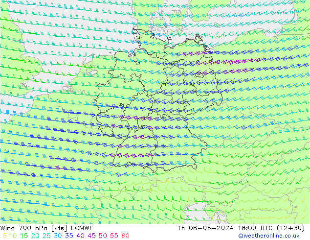 Vento 700 hPa ECMWF Qui 06.06.2024 18 UTC