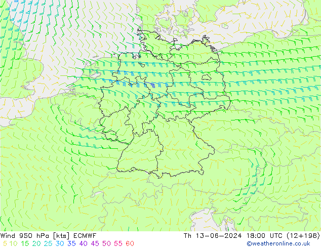 Wind 950 hPa ECMWF Th 13.06.2024 18 UTC