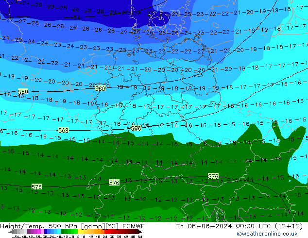 Z500/Rain (+SLP)/Z850 ECMWF 星期四 06.06.2024 00 UTC