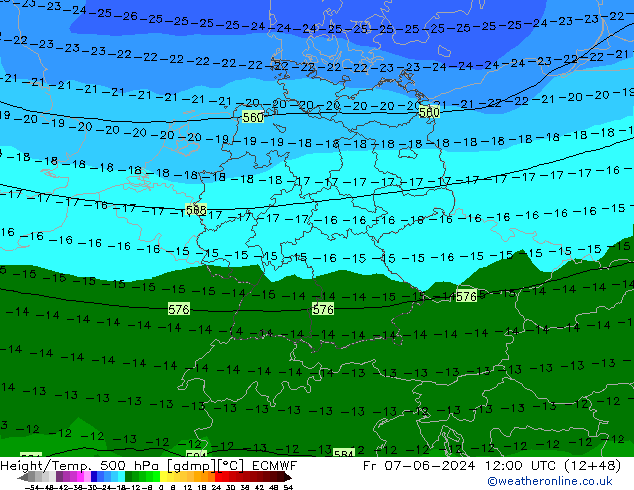 Z500/Rain (+SLP)/Z850 ECMWF Fr 07.06.2024 12 UTC