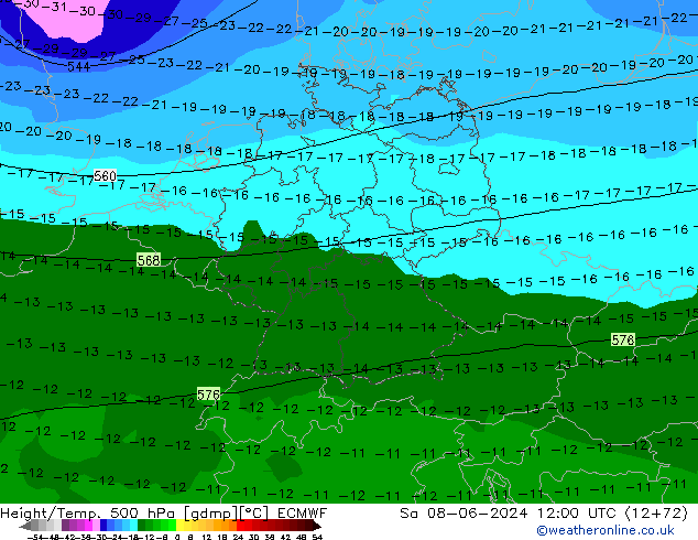 Z500/Rain (+SLP)/Z850 ECMWF Sa 08.06.2024 12 UTC