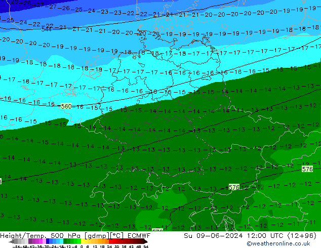 Height/Temp. 500 hPa ECMWF Ne 09.06.2024 12 UTC