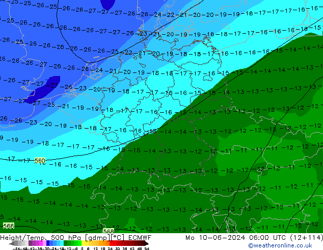 Height/Temp. 500 hPa ECMWF Po 10.06.2024 06 UTC