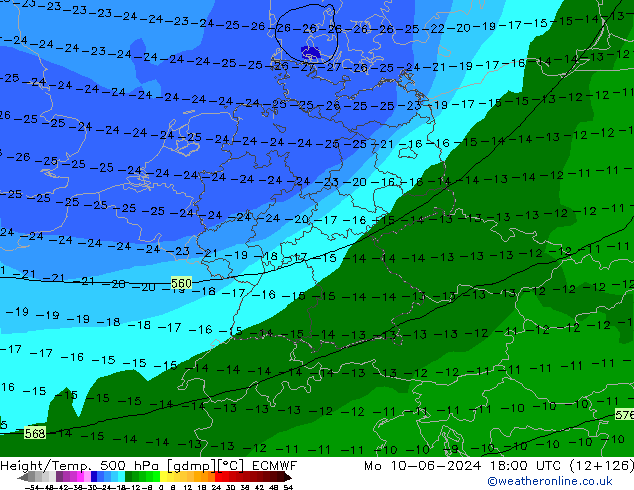 Z500/Rain (+SLP)/Z850 ECMWF Mo 10.06.2024 18 UTC