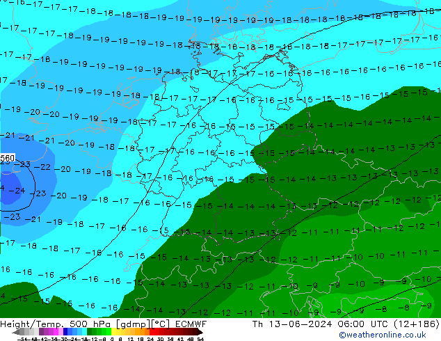 Height/Temp. 500 гПа ECMWF чт 13.06.2024 06 UTC