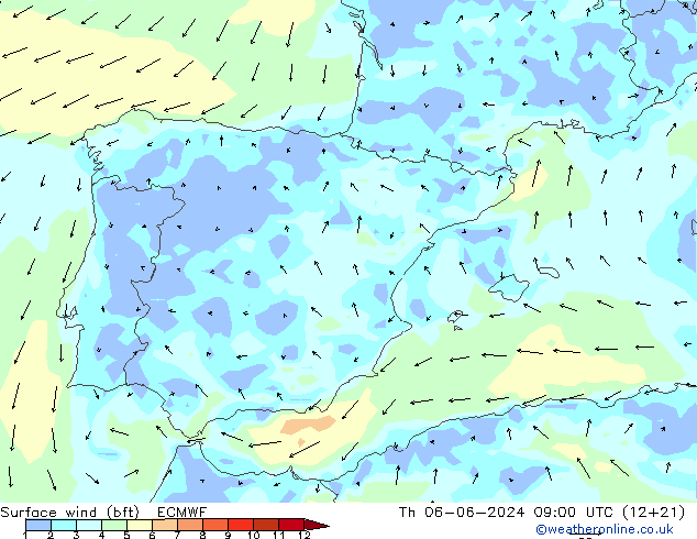  10 m (bft) ECMWF  06.06.2024 09 UTC