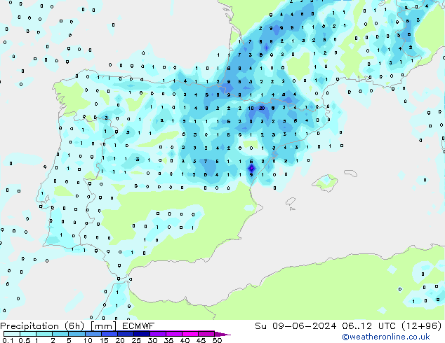 Z500/Rain (+SLP)/Z850 ECMWF Вс 09.06.2024 12 UTC