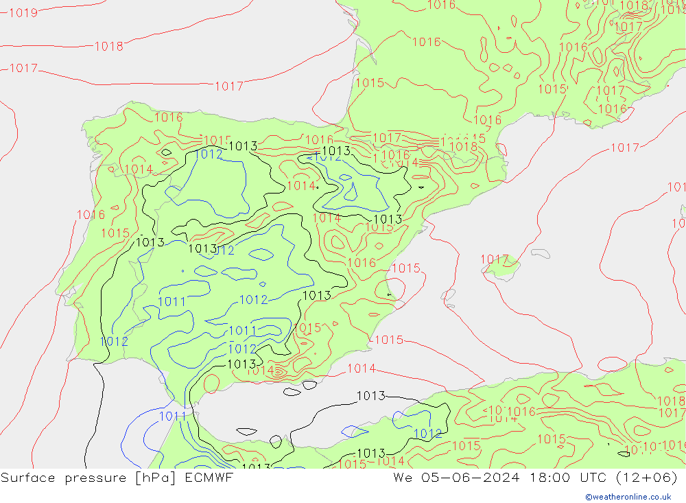 Atmosférický tlak ECMWF St 05.06.2024 18 UTC