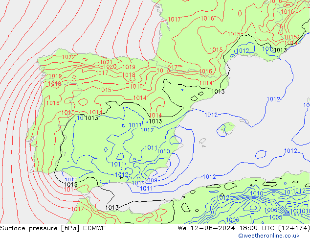 приземное давление ECMWF ср 12.06.2024 18 UTC