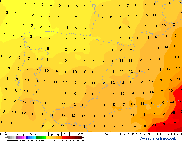 Height/Temp. 850 hPa ECMWF We 12.06.2024 00 UTC