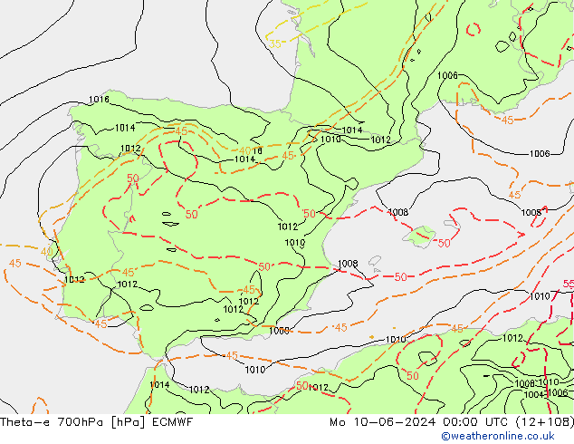 Theta-e 700hPa ECMWF  10.06.2024 00 UTC