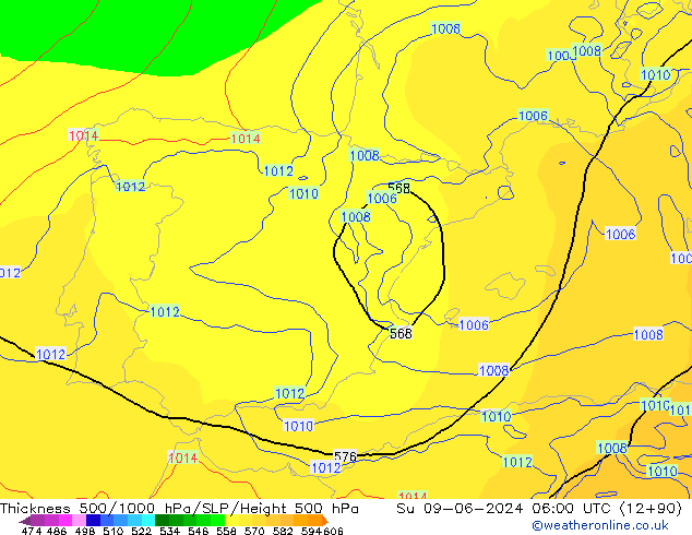 Thck 500-1000hPa ECMWF Dom 09.06.2024 06 UTC