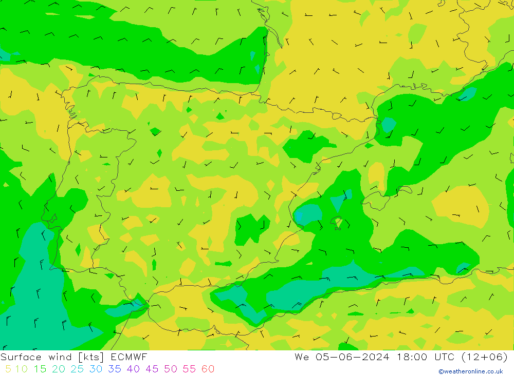 Vento 10 m ECMWF mer 05.06.2024 18 UTC