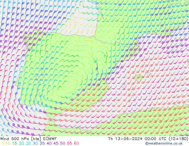 Wind 500 hPa ECMWF Th 13.06.2024 00 UTC