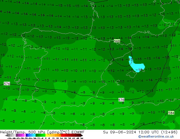 Z500/Rain (+SLP)/Z850 ECMWF Вс 09.06.2024 12 UTC