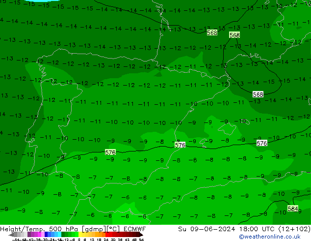 Z500/Rain (+SLP)/Z850 ECMWF Вс 09.06.2024 18 UTC