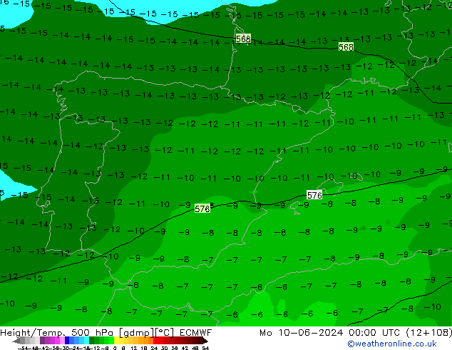 Z500/Rain (+SLP)/Z850 ECMWF pon. 10.06.2024 00 UTC