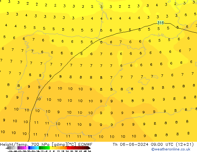 Height/Temp. 700 hPa ECMWF  06.06.2024 09 UTC