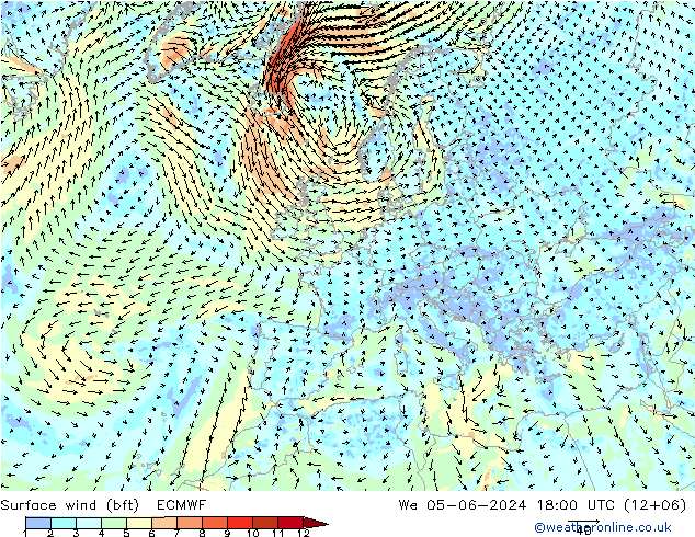 Bodenwind (bft) ECMWF Mi 05.06.2024 18 UTC