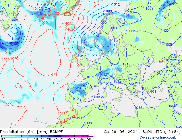 Z500/Rain (+SLP)/Z850 ECMWF dim 09.06.2024 00 UTC