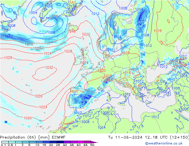 Precipitation (6h) ECMWF Tu 11.06.2024 18 UTC