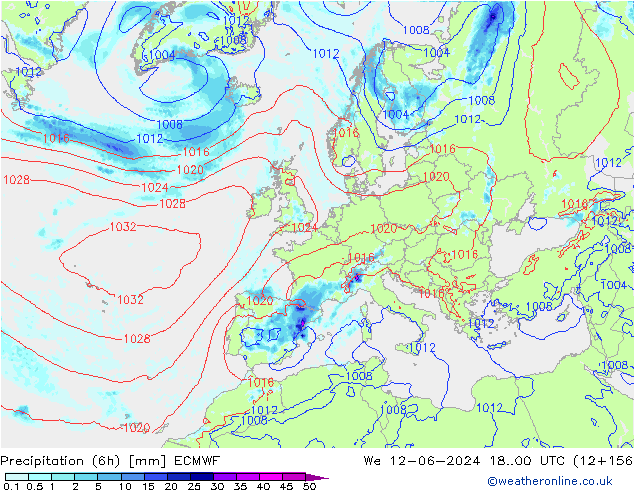 Precipitação (6h) ECMWF Qua 12.06.2024 00 UTC