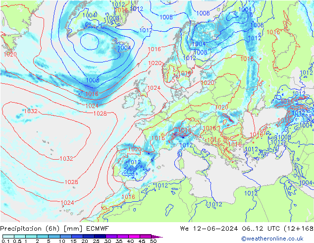 Z500/Rain (+SLP)/Z850 ECMWF We 12.06.2024 12 UTC