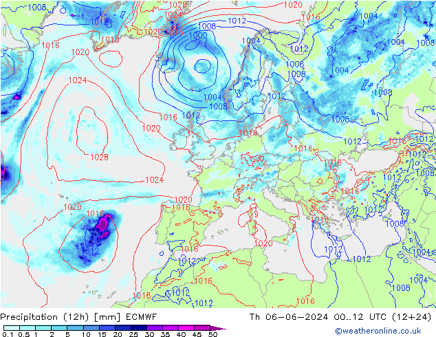 осадки (12h) ECMWF чт 06.06.2024 12 UTC