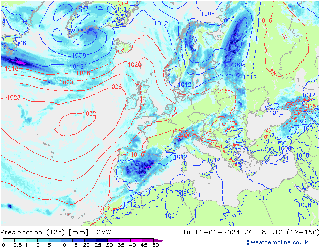 Precipitação (12h) ECMWF Ter 11.06.2024 18 UTC