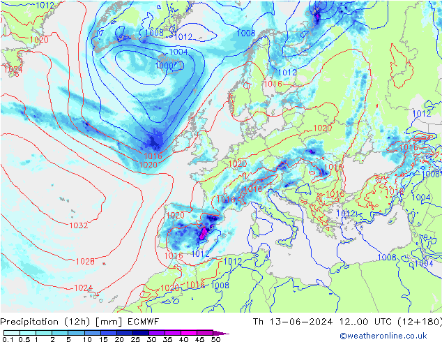 Nied. akkumuliert (12Std) ECMWF Do 13.06.2024 00 UTC