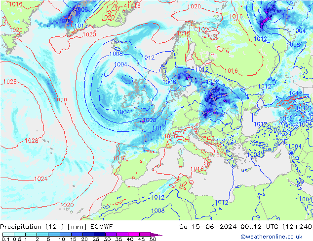 Totale neerslag (12h) ECMWF za 15.06.2024 12 UTC