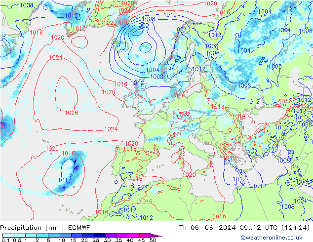 Niederschlag ECMWF Do 06.06.2024 12 UTC