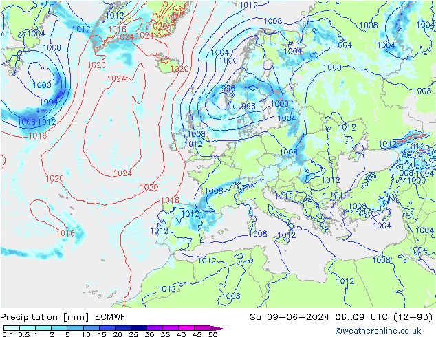 Niederschlag ECMWF So 09.06.2024 09 UTC