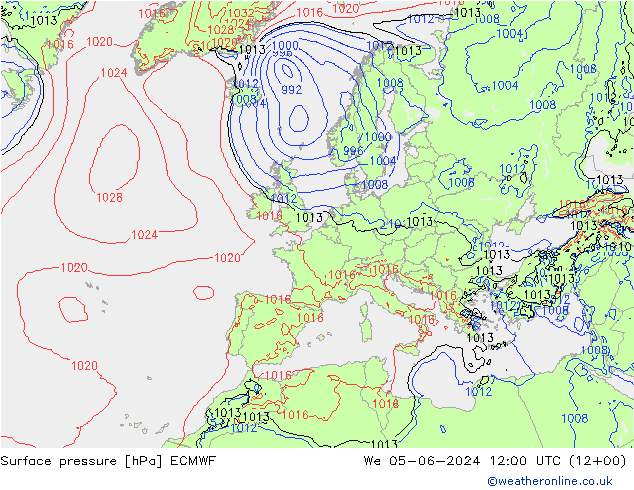 Pressione al suolo ECMWF mer 05.06.2024 12 UTC