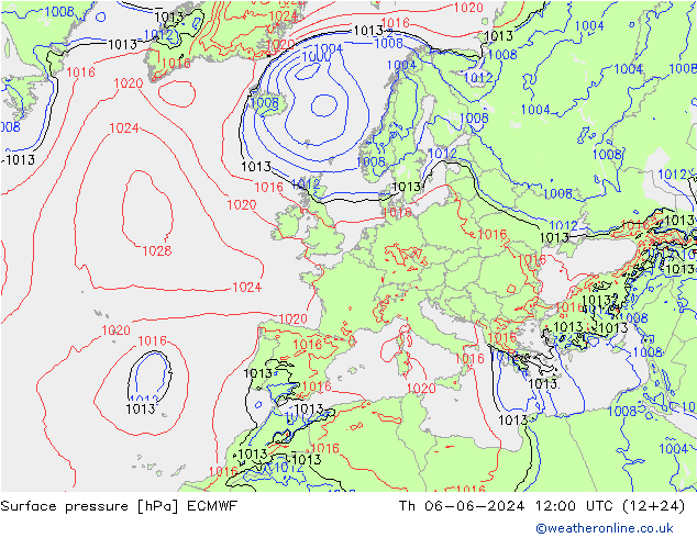 Atmosférický tlak ECMWF Čt 06.06.2024 12 UTC