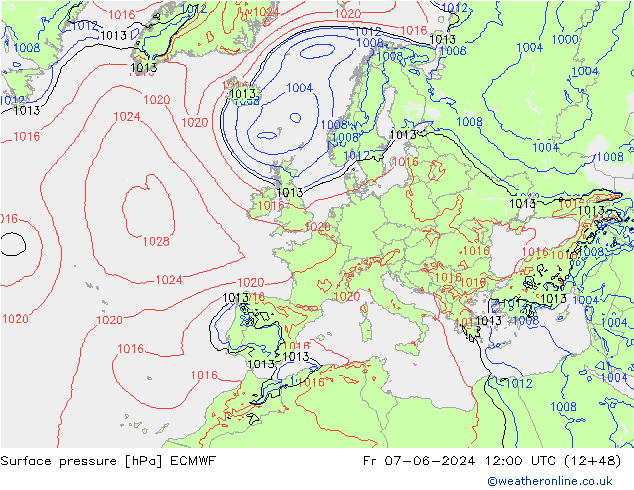 Bodendruck ECMWF Fr 07.06.2024 12 UTC