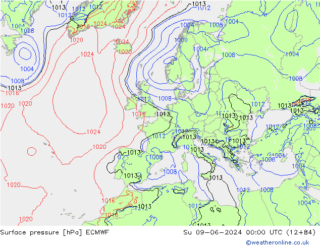 pressão do solo ECMWF Dom 09.06.2024 00 UTC