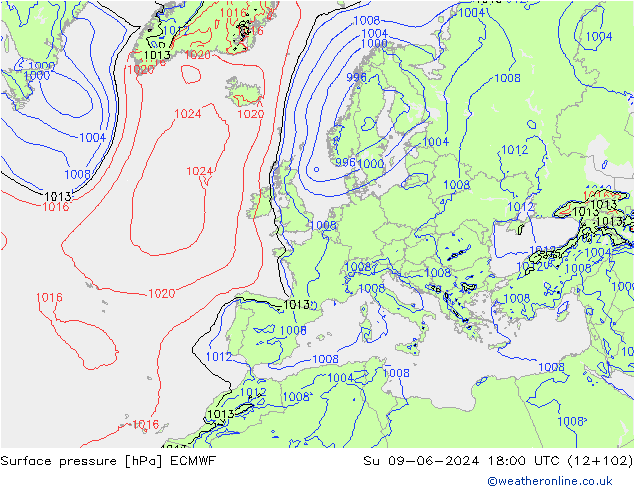 Bodendruck ECMWF So 09.06.2024 18 UTC