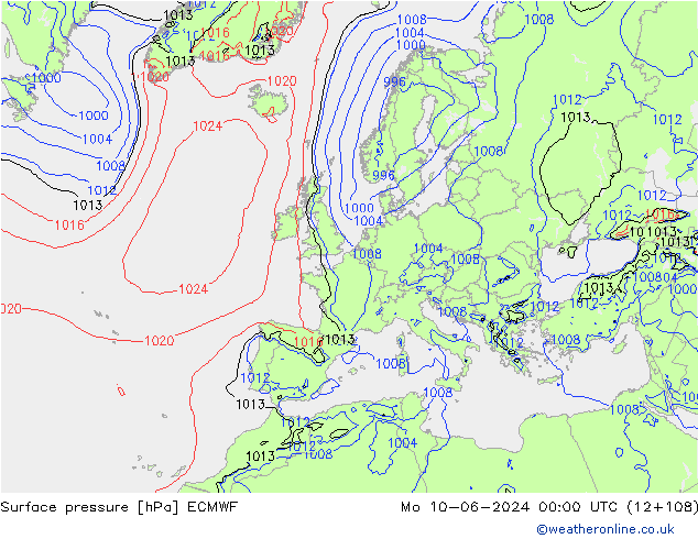 Bodendruck ECMWF Mo 10.06.2024 00 UTC