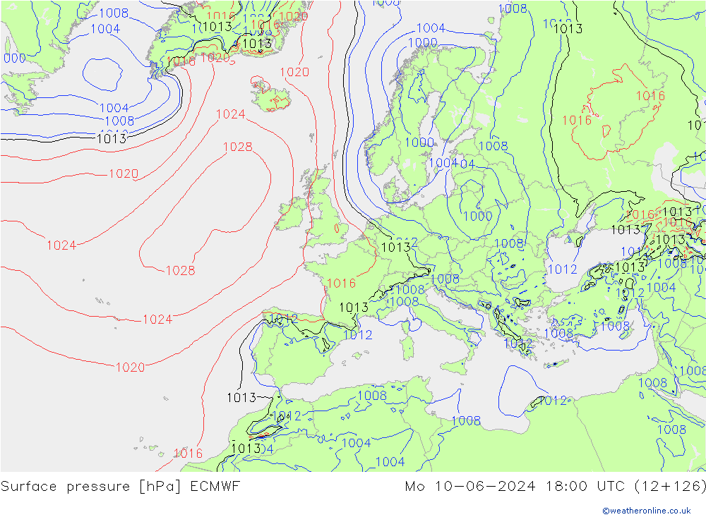 Atmosférický tlak ECMWF Po 10.06.2024 18 UTC