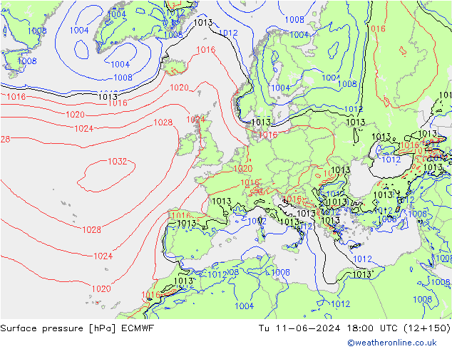 pressão do solo ECMWF Ter 11.06.2024 18 UTC