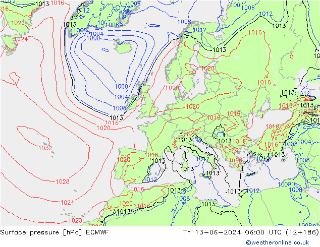 Surface pressure ECMWF Th 13.06.2024 06 UTC