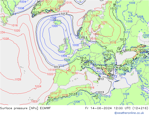 Luchtdruk (Grond) ECMWF vr 14.06.2024 12 UTC