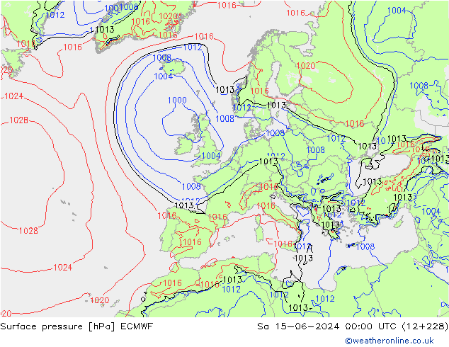 Luchtdruk (Grond) ECMWF za 15.06.2024 00 UTC