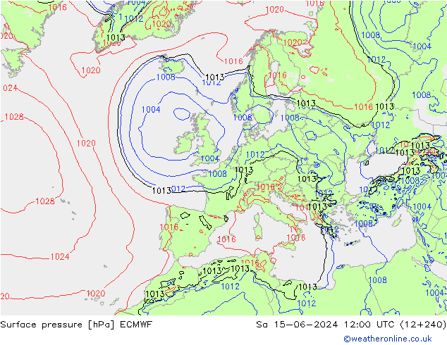 Pressione al suolo ECMWF sab 15.06.2024 12 UTC