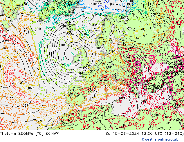 Theta-e 850hPa ECMWF sab 15.06.2024 12 UTC