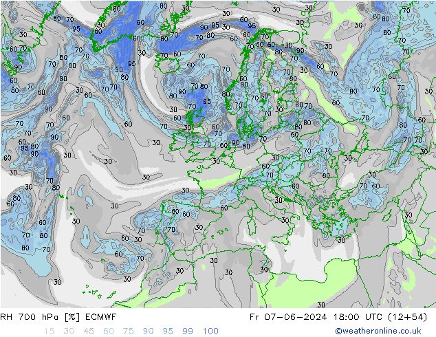 RH 700 hPa ECMWF  07.06.2024 18 UTC