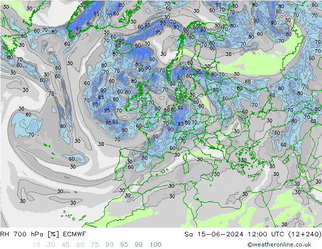 RH 700 hPa ECMWF Sa 15.06.2024 12 UTC