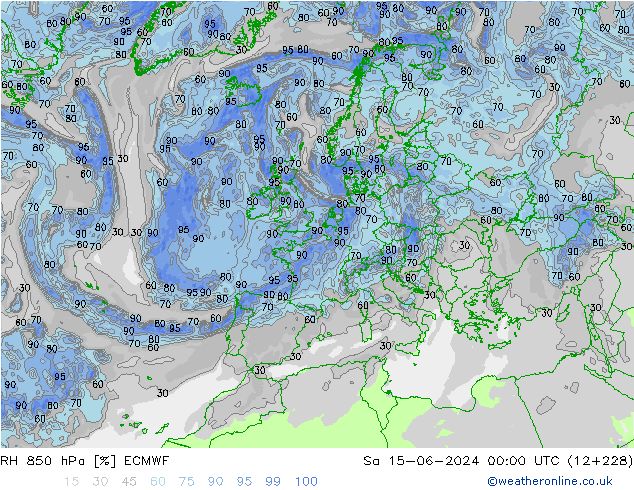 RH 850 гПа ECMWF сб 15.06.2024 00 UTC